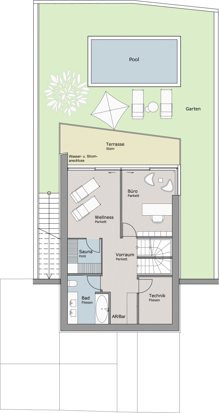 Grundriss Villa 2 Gartengeschoss